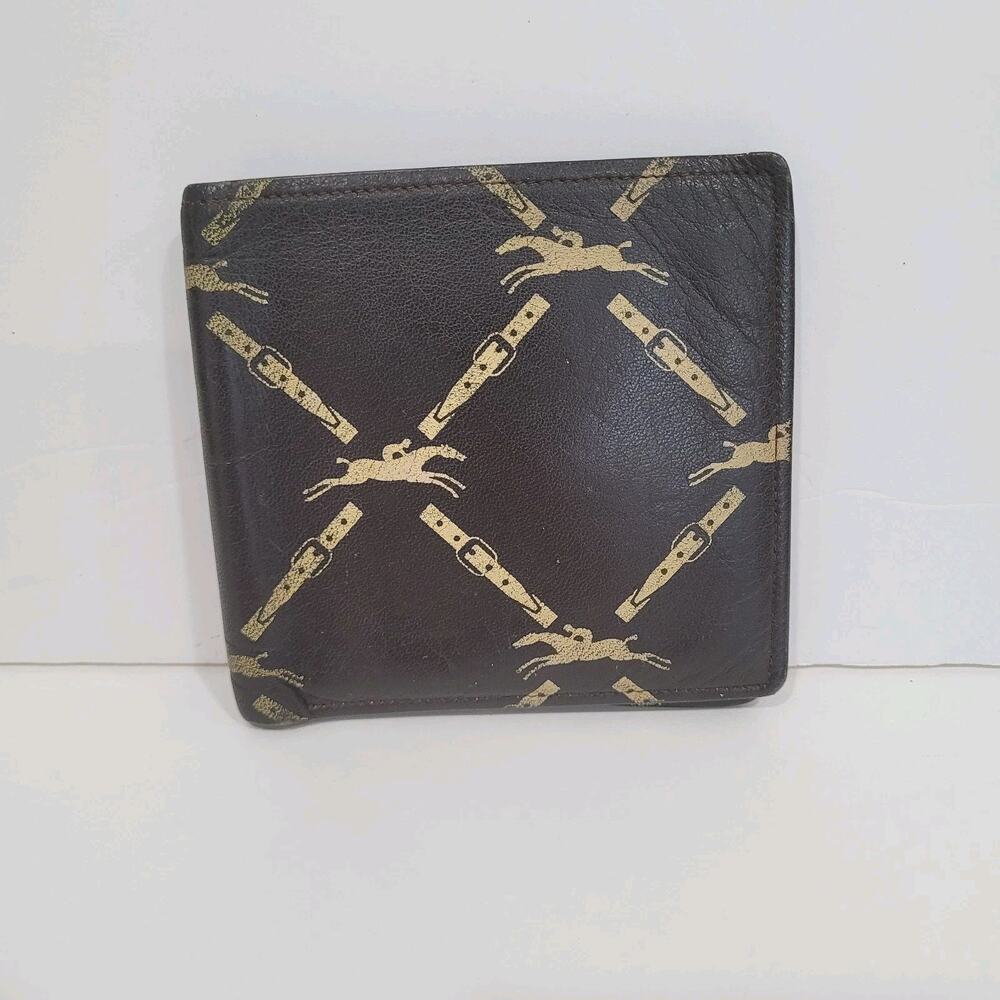 Longchamp Mens Wallet Brown Bifold Leather‎ Folding Medium Logo Vintage Designer